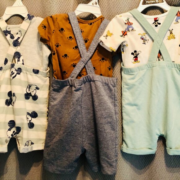 Lot of 3 Disney Baby & PI Baby Mickey & Friends Overall Outfits Set 24M Toddler - Picture 2 of 8